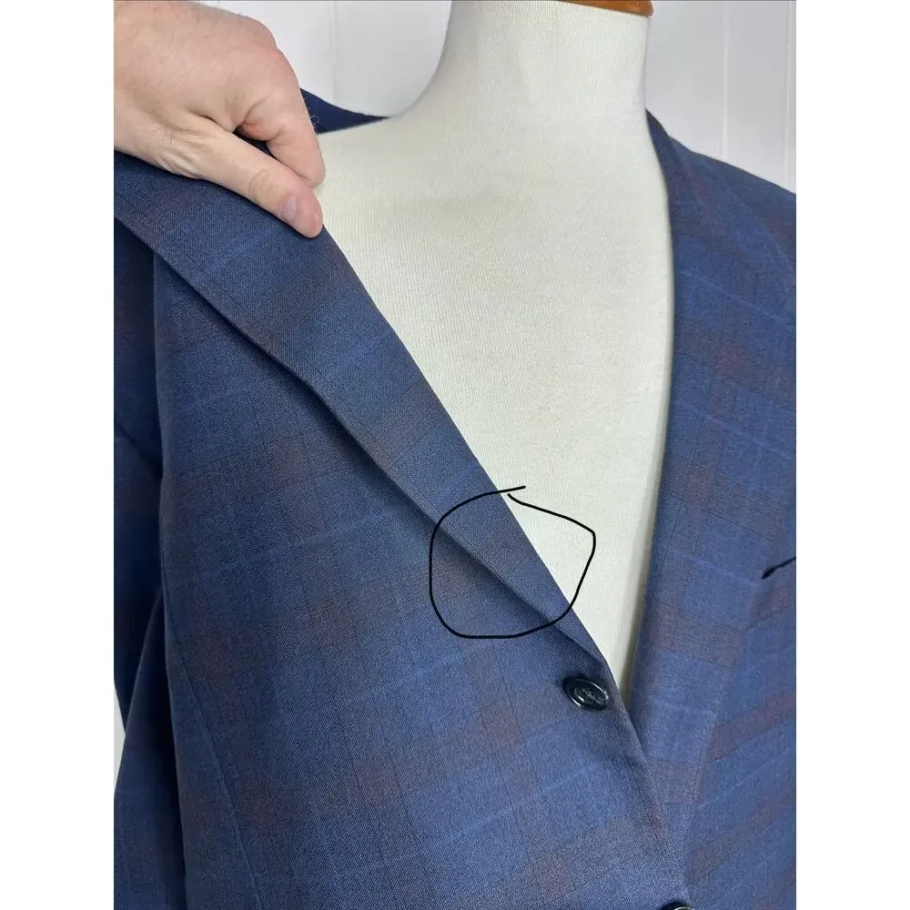 Tom James Bespoke Holland & Sherry Navy Plaid Sport Coat Blazer 50L* Savile Row